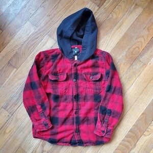 Denim & Flower hooded Smiley face plaid 100% cotton flannel button front size 7